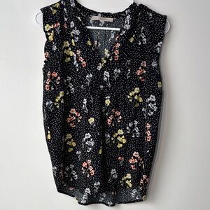 LOFT Black Floral V-Neck Sleeveless Camisole